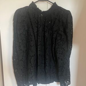 Express Black Ruffled Long Sleeve Blouse